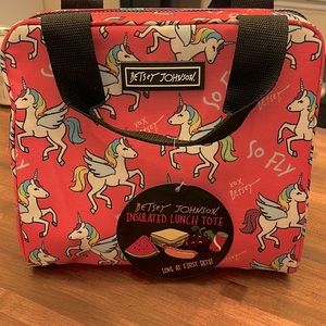 NWT Betsey Johnson Insulated Lunch Tote Rainbow  Flying Unicorns